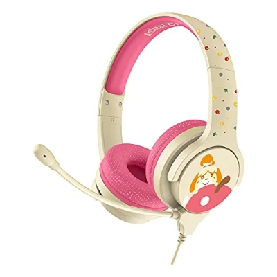 Imagen de Animal Crossing Nintendo Isabelle Interactive Study Premier Auriculares para niños con micrófono Boom, 3 años y más, Color Crema/Rosa (AC0848)