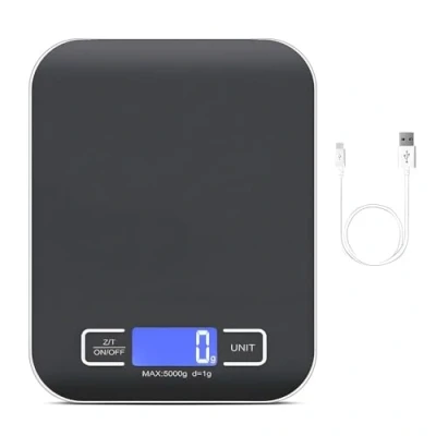 Imagen de BAIFULAI báscula de cocina digital, 10 kg/1 g, digital recargable por USB, con pantalla LED y función tara, alimentos multifuncional para hornear cocinar, medir