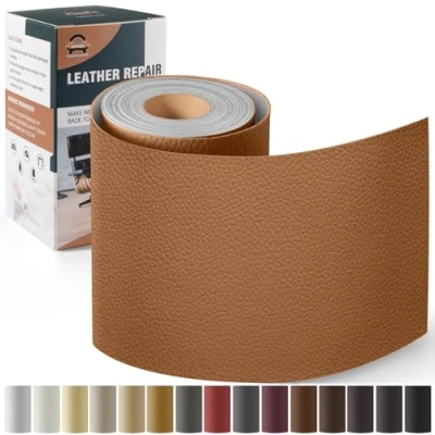 Imagen de Kit de Reparación Cuero para Muebles, Parche Autoadhesivo 10x160 cm Adhesivo Tapizar Asientos Automóviles, Sofás, Barcos, Sofás Sillas Marrón claro