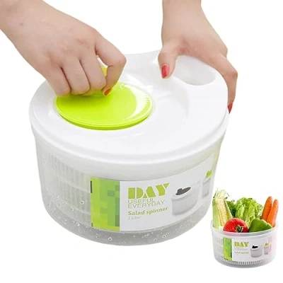 Imagen de Centrifugador De ensaladas, lavadora frutas y verduras ensaladas manual inodoro e inofensivo con Secador drenaje Deshidratador Lechugas Desmontable