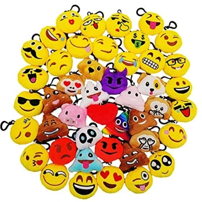 Imagen de JZK 45 x Mini llavero de emoticono felpa 5cm amarillo pequeña cara sonriente mochila para niños adultos regalos fiesta cumpleaños obsequios recuerdo, rellenos bolsas