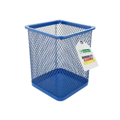 Imagen de D.RECT Portalápices cuadrado de metal cubo alambre multifunción malla para bolígrafos, color azul marino