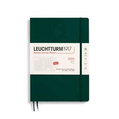 Imagen de LEUCHTTURM1917 370710 Planificador mensual y cuaderno Composition (B5) 2025, 16 meses, tapa blanda, verde bosque, inglés