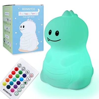 Imagen de Luz Nocturna Infantil Dinosaurio con Control Remoto y Táctil 16 Colores BONNYCO Lampara Bebe Temporizador Quitamiedos Silicona 100% Segura, Regalos para Niñas Niños