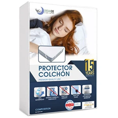 Imagen de Protector Colchon 120x200 Impermeable Antiacaros Made in EU &amp; Oeko Tex Dreamzie Funda 4 Esquinas Elásticas