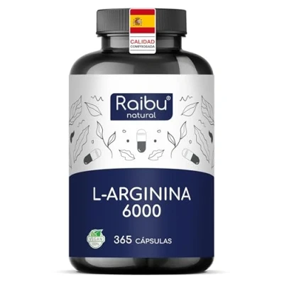 Imagen de L Arginina 365 Cápsulas Veganas 6000 mg de HCL Pura (de los cuales 4976 Arginina) por Dosis Diaria Alta Dosificación Sin Aditivos y Probado en Laboratorio