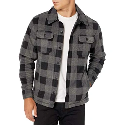 Imagen de Amazon Essentials Sobrecamisa de Forro Polar con Manga Larga Hombre, Negro Color Carbón Cuadros Vichy Grandes, S