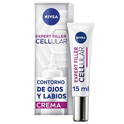 Imagen de NIVEA Hyaluron Cellular Expert Filler Contorno de Ojos y Labios (1 x 15 ml), antiarrugas con ácido hialurónico fólico, crema antiedad efecto rellenador en 24h