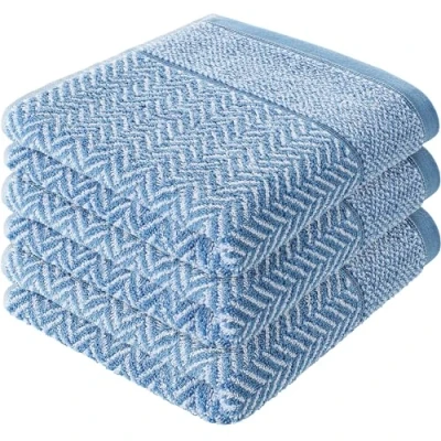 Imagen de herzbach home Juego de toallas ducha 100% algodón estampado (azul/blanco, 3 mano 50 x 100 cm)