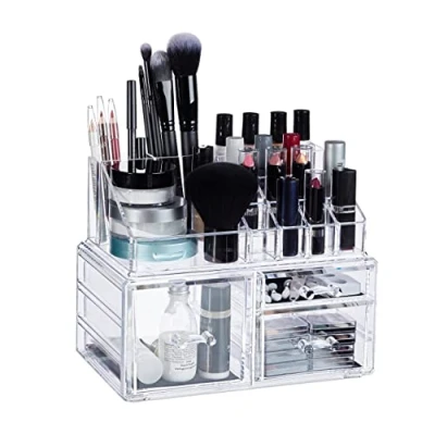Imagen de Relaxdays Organizador de Maquillaje con 3 Cajones, Acrílico, Transparente, 18.5 x 23.5 14 cm