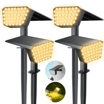 Imagen de FIFlying Luces Solares LED Exterior Jardin, 4 Piezas 44 Focos Solares, 3 Modos Impermeable IP65 Luz Solar para Jardín, Patio, Piscina, Césped, Calzada (Blanco Cálido)
