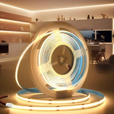 Imagen de BRIMETI Tira LED COB 24V, 5M Autoadhesivo luz Blanco Caldo 3000K Luces 320LED/M Cortable Flexible, Ancho 8mm, para Dormitorio Fiestas Gabinete Sala Estar (Sin Fuente de Alimentación)