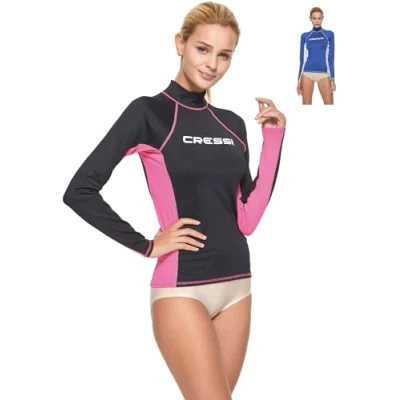 Imagen de Cressi Rash Guard Long Camiseta Corta y Manga Larga en Tejido elástico, Mujer, Negro/Rosa, M/3 (40)
