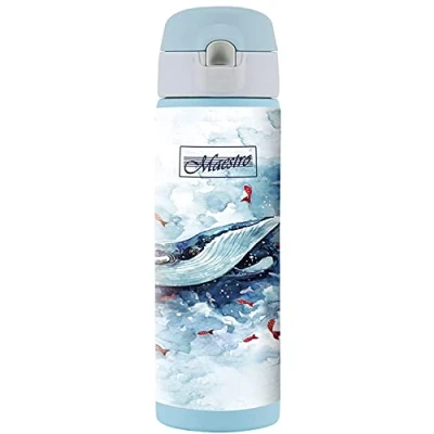 Imagen de Maestro MR 1634 Termo de acero inoxidable para bebidas calientes o frías, 400 ml, diseño ballenas