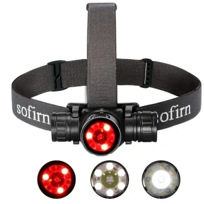 Imagen de Sofirn HS21 linterna frontal LED recargable, superbrillante, 2200 lúmenes con 6 modos, ajustable luz roja, blanca, adecuada para correr, camping, senderismo