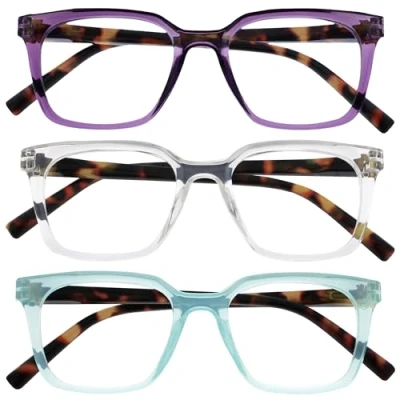 Imagen de OPULIZE KOI Gafas de Lectura x3 Marco Rectangular Ancho Violeta/Turquesa/Transparente Hombre Mujer Bisagras Muelle RRR50 5CQ +1.50