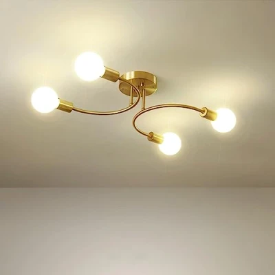 Imagen de niuniaj Lámparas de Techo Retro,4 Luces industriales,Plafon Sputnik E27,Lámpara Araña Dorada para Dormitorio,Sala Estar, Cocina, Comedor, Ø60CM(Sin Bombilla)