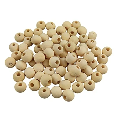 Imagen de Netuno 80x cuentas de madera 10 mm con agujero bolas redondas naturales para manualidades joyas macramé enhebrar