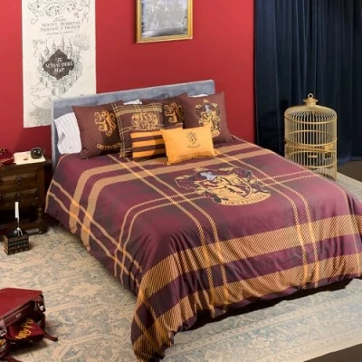 Imagen de BELUM Funda nórdica Harry Potter, con Botones 100% algodón Modelo Gryffindor Rayas para Cama de 80 (140x200 cm.)
