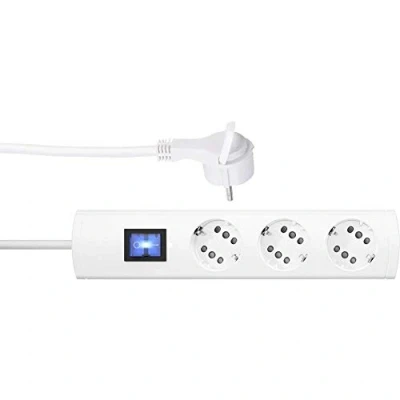 Imagen de Kopp DUOversal® 234602001 Regleta de 3/6 enchufes (1,4 m, Doble Ranura, Conector Plano, Interruptor, protección táctil, Gran Distancia, atornillable), Color Blanco