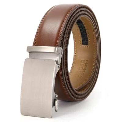 Imagen de Nelbons cinturón para hombre, de trinquete cuero hombre con hebilla deslizante, ajuste adaptarse a ancho 3,5 cm 1 3/8 pulgadas