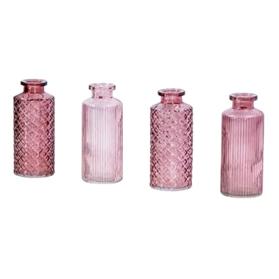 Imagen de Juego de 4 jarrones cristal rosa 14 cm altura para decoración mesa primavera