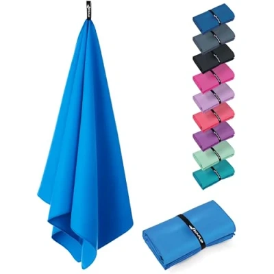 Imagen de Fit Flip Toalla Microfibra Piscina compacta, Ultraligera y de Secado rápido Toallas microfibras para el Gimnasio, Viaje, Natacion Gym Playa Grande (1x 30x50cm Azul Agua)