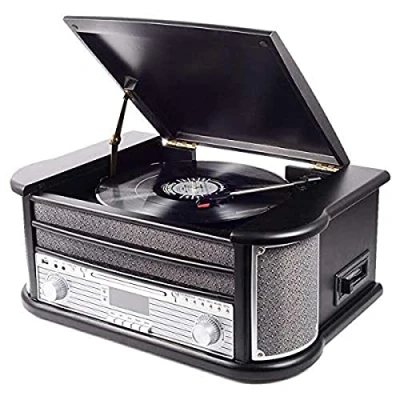 Imagen de Equipo de música Denver MRD 51 Black Estilo Retro. Tocadiscos. Radio Digital Dab. Reproductor CD y casetes. Grabación Directa a través USB Discos Vinilo, CDs Cassettes. Madera