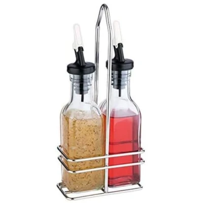 Imagen de APS, vinagrera y aceitera, recipiente de vidrio con tapa pico PE antigoteo, juego vinagreras para vinagre aceite, vidrio, 24 cm altura 0,12 litros cada una