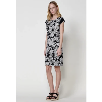 Imagen de Vestido Corto Negro con Estampado Tropical y Bordado Manta para mujer