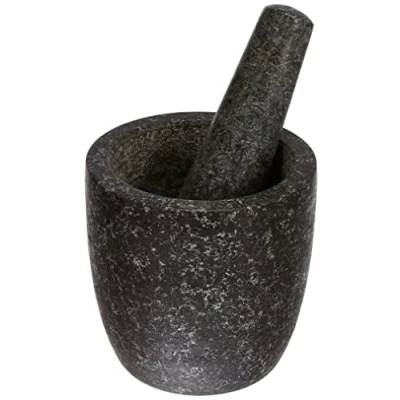 Imagen de JADE TEMPLE Mortero de Piedra con Maja, Granito Macizo diámetro y 12 cm Altura, Gris