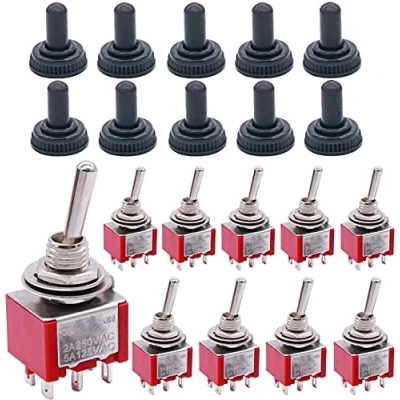 Imagen de mxuteuk 10 piezas Mini interruptor de palanca DPDT 2 posiciones 6 pines ON AC 125V 5A con tapa impermeable MTS 202