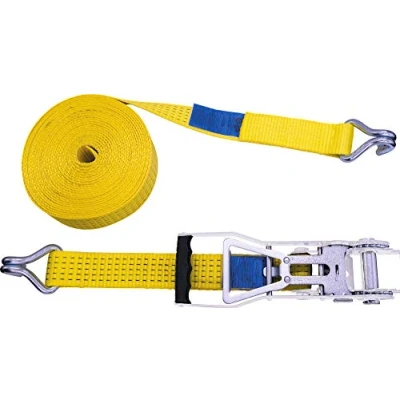 Imagen de Petex 43193419 Correa ajustable de 2 piezas, 8 m, 50 mm, 2500/5000 daN, Sacapuntas doble gancho, carraca 35 cm, amarillo