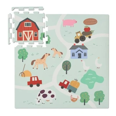 Imagen de Relaxdays Alfombra Puzzle, 21 Piezas, Alfombrilla Juego, Diseño Granja, Esterilla Gateo, Espuma sin Tóxicos, Multicolor, 89,5x89,5 cm