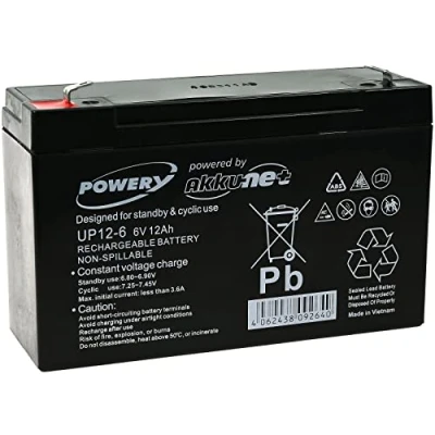 Imagen de Powery Bateria de Gel para Vehículos niños Coche Infantil Quad 6V 12Ah (Reemplaza también 10Ah)
