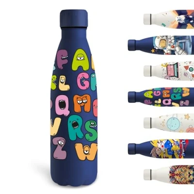Imagen de Grsta Botella Agua Acero Inoxidable, 500ml Termica, Niños sin BPA, Personalizada con Letras, Cantimplora para la Escuela, Oficina, Viajar, Deportes, Azul Marino