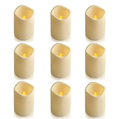 Imagen de ele ELEOPTION Velas LED Sin Llama, Vela para Exteriores con Temporizador de 6 Horas Integrado y Apagado Automático, Eléctrico Parpadeando Pilar Batería (Paquete 9)