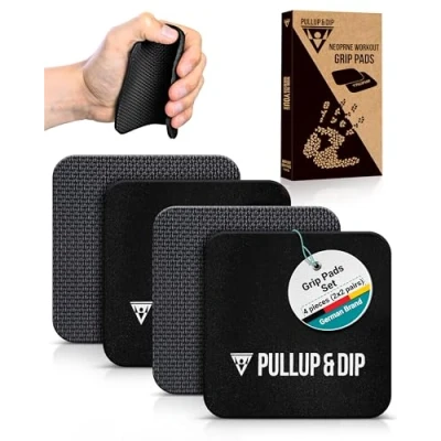 Imagen de PULLUP &amp; DIP Fitness Grip Pads [Juego de 4] para Dominadas, Culturismo y Entrenamiento Fuerza, 2 Pares Almohadillas Agarre Neopreno, Alternativa a Los Guantes