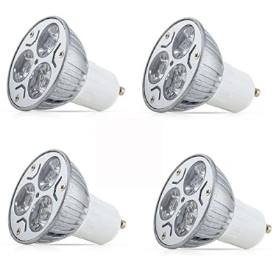 Imagen de 4 bombillas LED GU10, 3 W, x 1 W CA, 85 265 V, luz blanca fría, 6000 K, 240 lm.
