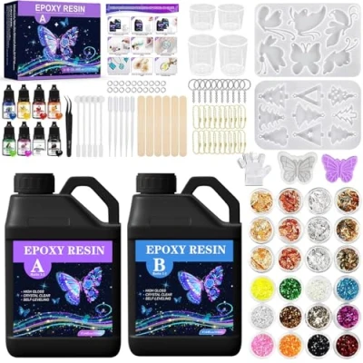Imagen de KIMIGO Resina Epoxi Transparente,1020ml Epoxi,Resina Kit Fabricación de Joyas,Kit Manualidades con Lentejuelas,para Bricolaje, Artesanía, Llavero