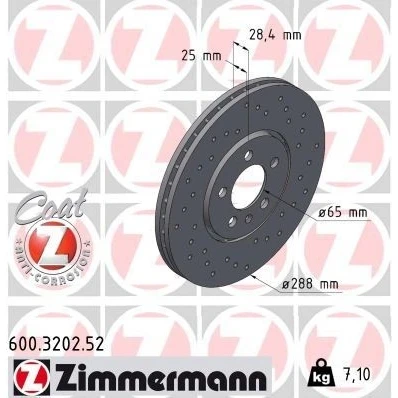 Imagen de ZIMMERMANN SPORT COAT Z 600.3202.52 Disco de freno 288 25 6/5 5 100 ventilación externa, perforado revestido altamente carbonizado VOLKSWAGEN: GOLF 3