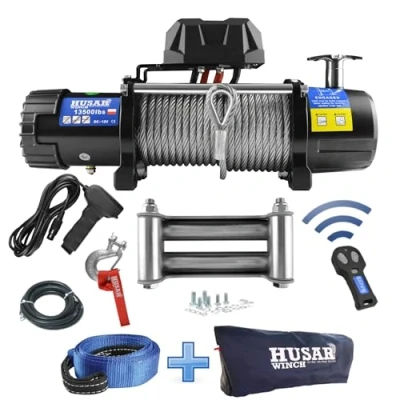 Imagen de Husar Winch Cabrestante Eléctrico De 13500 lbs 6124 kg, 12 V, Con Cuerda Acero 22 m, Control Inalámbrico, Transmisión Planetaria 3 Etapas, Ideal Para Vehículos Todoterreno, 4x4