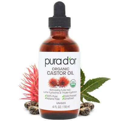 Imagen de Pura D&#039;Or aceite de ricino (118 ml) 100% puro todo el natural para crecimiento del cabello,las pestañas prensado en frío hexano gratuito hidratar y curar la piel seca