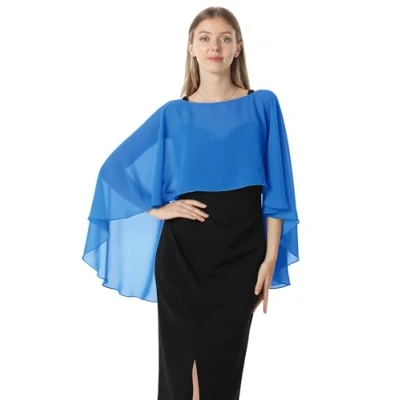 Imagen de Hotshawl Capelets de gasa para mujer, chales y envolturas vestido noche, capas boda, Azul, Talla única