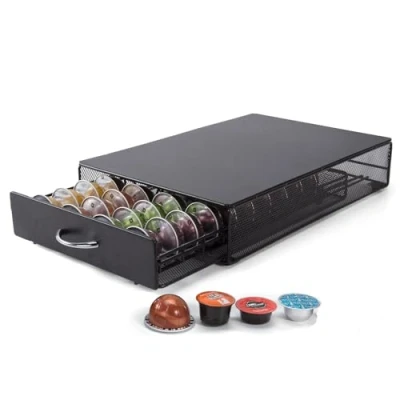 Imagen de SYSYLY Soporte para cápsulas Vertuo, Cajón almacenamiento de café, Organizador Capsulas Dispensador cápsulas, elegante negro