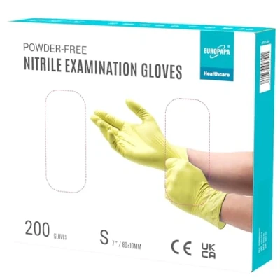 Imagen de EUROPAPA® 200 Guantes De Nitrilo Desechables Que Cumplen Las Normas EN455 EN374, Sin Polvo Ni LÁTex, Disponibles En Tallas S, M, L Y XL (S, Amarillo)