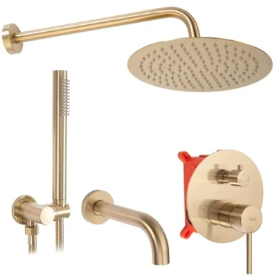 Imagen de Rea Lungo Brush Gold Juego de ducha bañera EMPOTRADO + Box Sistema latón para baño (Oro)