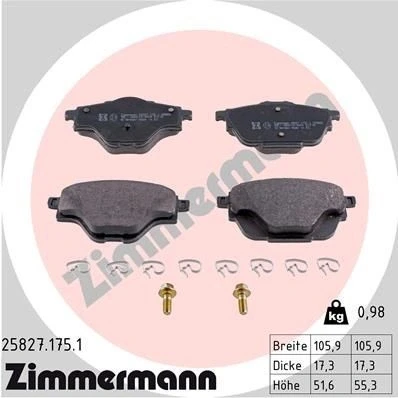 Imagen de ZIMMERMANN 25827.175.1 Juego de pastillas freno con tornillos Foto correspondiente a la entrega, muelle PEUGEOT: 308 II Hatchback, SW 2