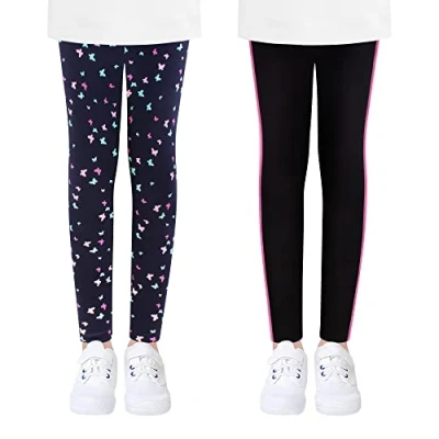 Imagen de L&amp;K II Paquete de 2 Mallas para niños Pantalones Baile niñas bebés Gimnasia Algodón Mariposa Barra Color Lateral 4539 C 146/152