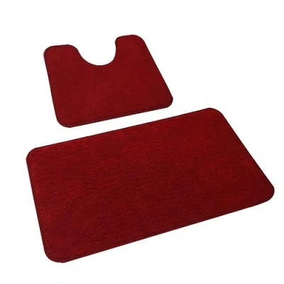 Imagen de Rururug Juego de Alfombrillas baño Microfibra Lavable, 2 Antideslizantes para e Inodoro, Alfombra roja, 50 x 80 cm + 40